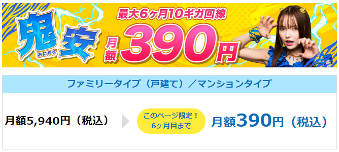 GMOとくとくBB光10ギガ390円キャンペーン詳細